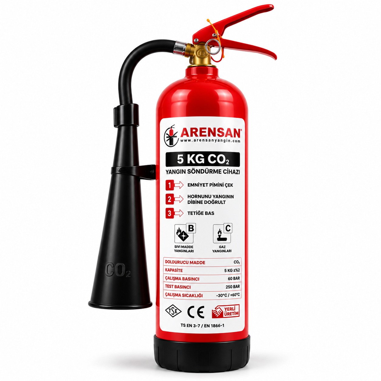 5 kg karbondioksitli (CO2) yangın söndürme tüpü