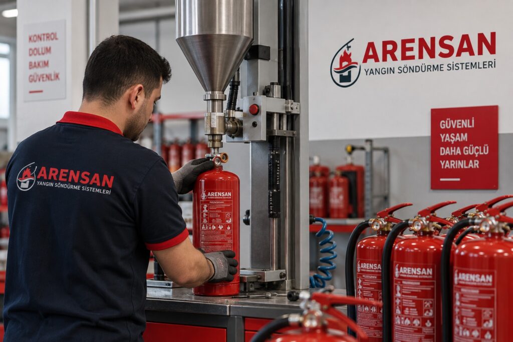 Yangın tüpü dolumu yapan Arensan Yangın teknisyeni