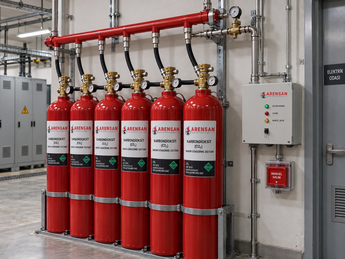 Karbondioksit (CO2) gazlı yangın söndürme sistemi tüp bataryası